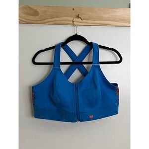 SHEFIT High Impact Sports Bra Front Closure Adjustable Blue Women Sz 2Luxe